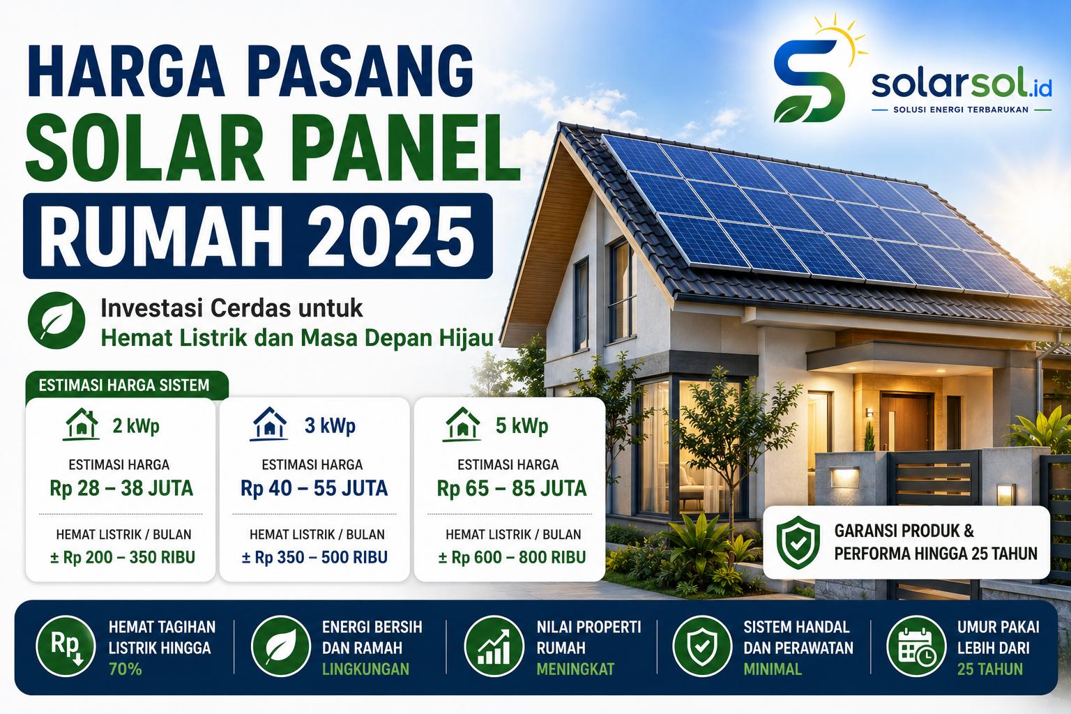 Harga Pasang Solar Panel Rumah 2025: Semua Kapasitas dari 1 kWp sampai 10 kWp